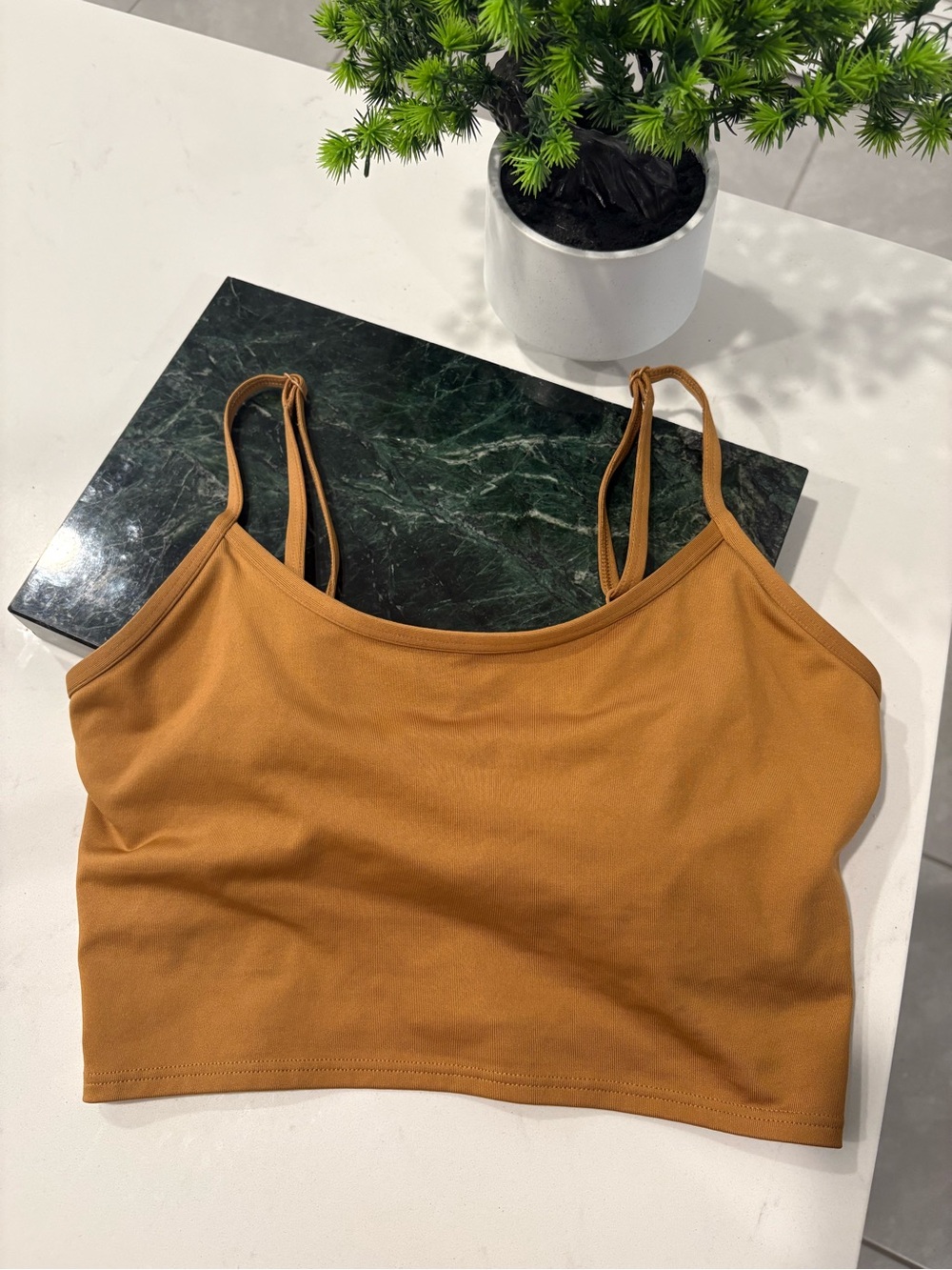 PINK Victoria's Secret Double-Strap Cropped Tank Top - Camel Brown size small